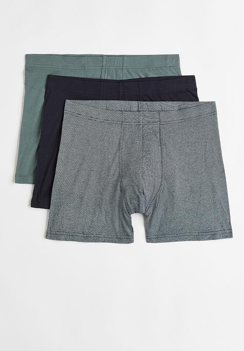 H&M - 3 Pack mid cotton trunks - green & black 