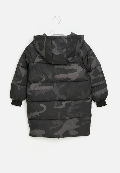 Pop Candy - Midi hooded puffer - camo