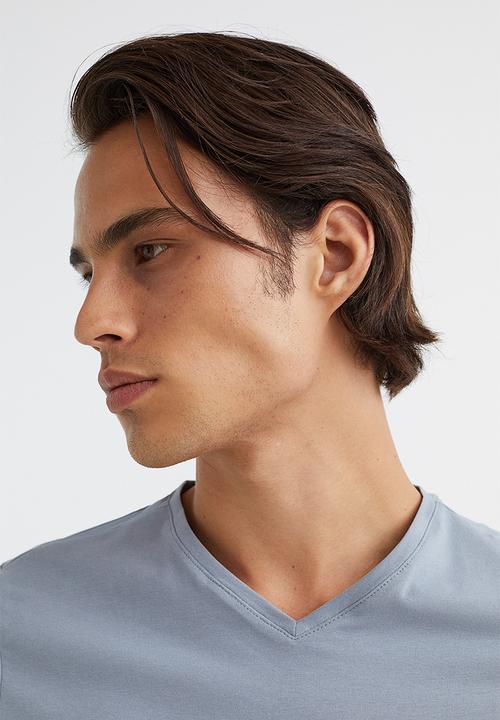 H&M - Slim fit v-neck T-shirt - steel blue