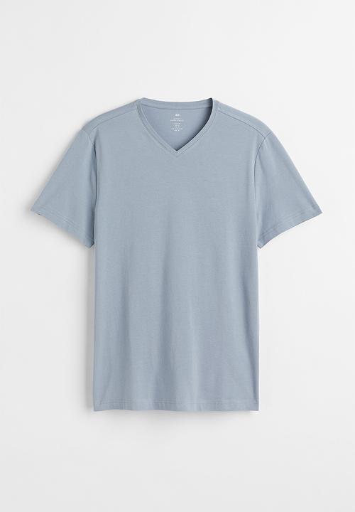H&M - Slim fit v-neck T-shirt - steel blue