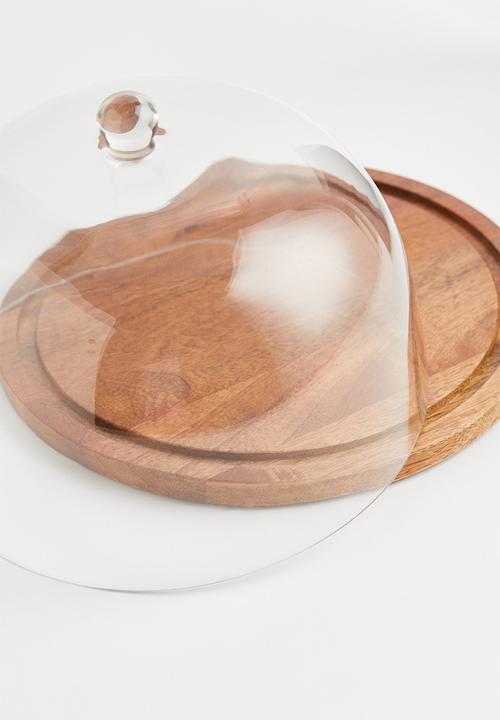 H&M - Glass dome with a wooden tray - brown/transparent