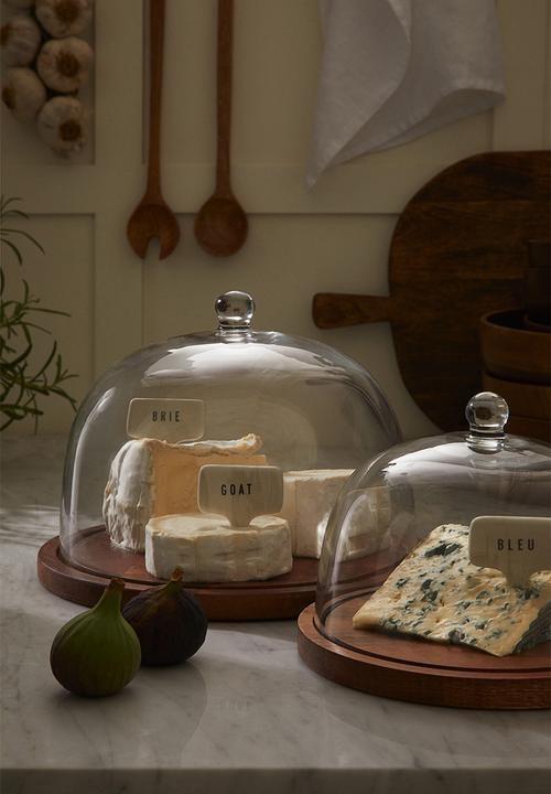 H&M - Glass dome with a wooden tray - brown/transparent