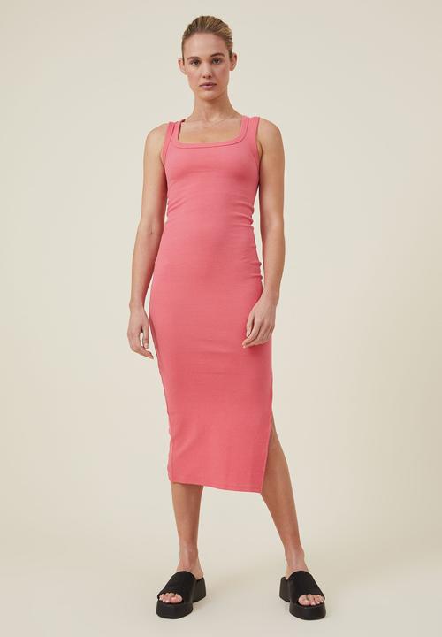 Cotton On - Rib scoop midi dress - happy pink