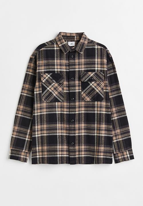 H&M - Relaxed fit overshirt - black/checked