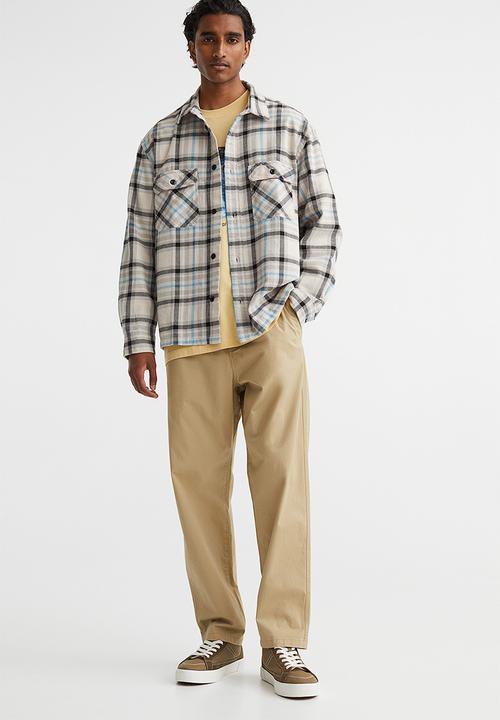 H&M - Relaxed fit overshirt - light beige/checked