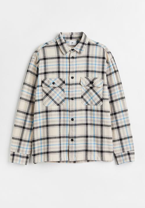 H&M - Relaxed fit overshirt - light beige/checked