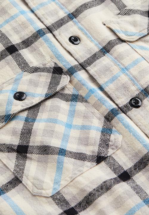 H&M - Relaxed fit overshirt - light beige/checked