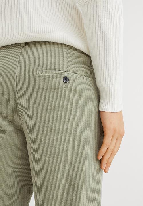 H&M - Regular fit corduroy trousers - light khaki green