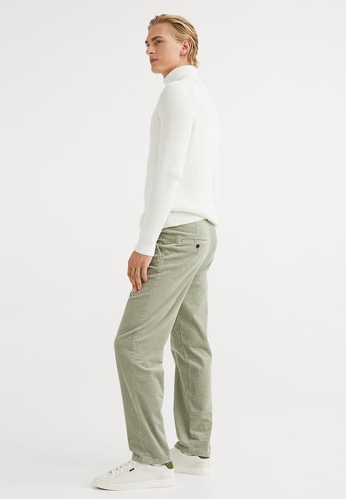 H&M - Regular fit corduroy trousers - light khaki green