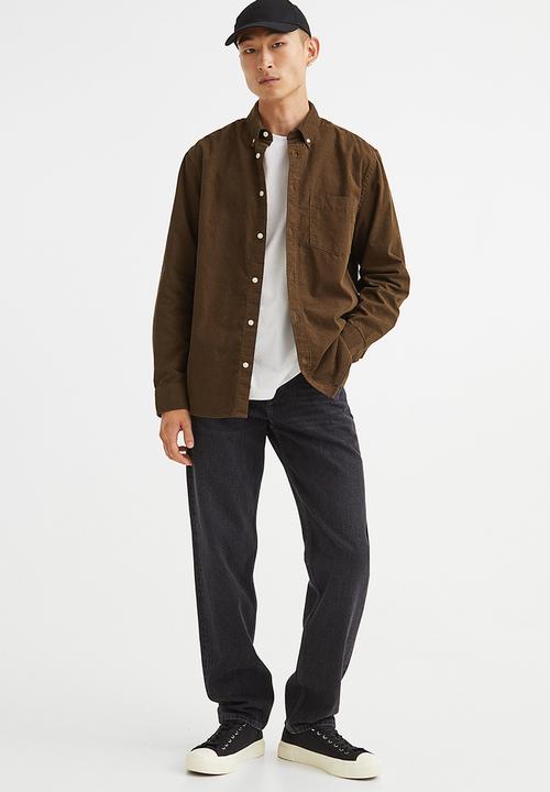 H&M - Regular fit corduroy shirt - dark khaki green