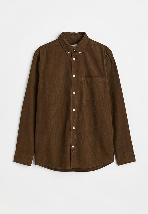 H&M - Regular fit corduroy shirt - dark khaki green