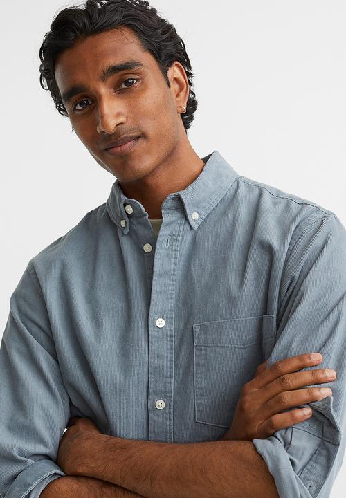 H&M - Regular fit corduroy shirt - grey-blue