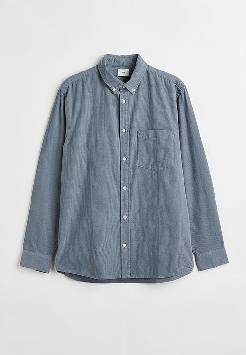 H&M - Regular fit corduroy shirt - grey-blue