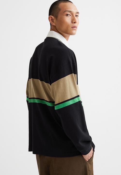 H&M - Oversized fit cotton rugby shirt - black & beige