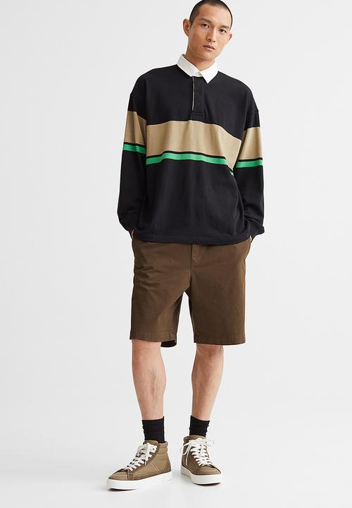 H&M - Oversized fit cotton rugby shirt - black & beige