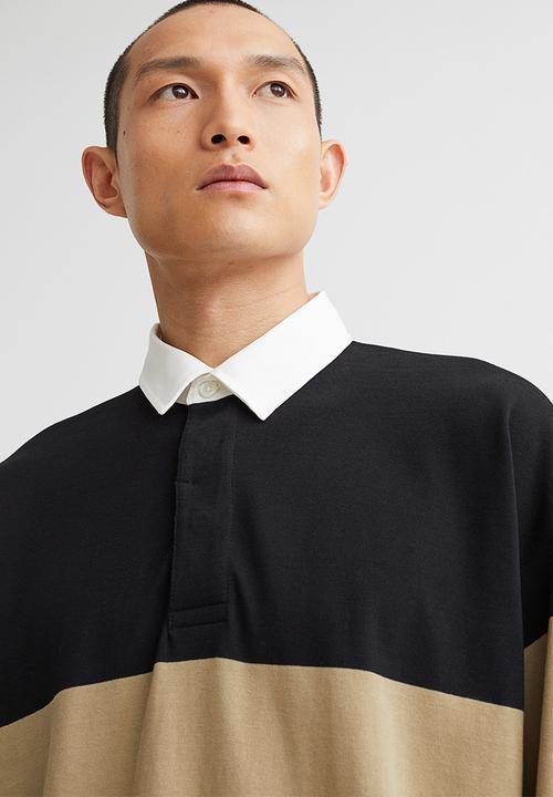 H&M - Oversized fit cotton rugby shirt - black & beige