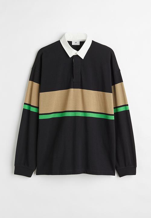 H&M - Oversized fit cotton rugby shirt - black & beige