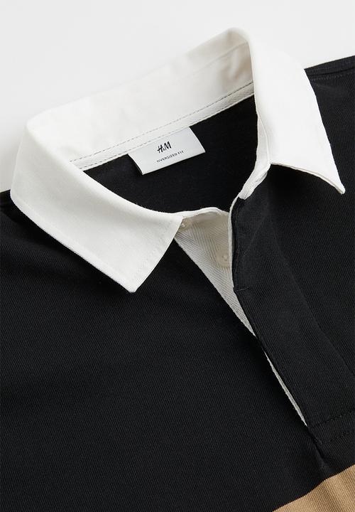 H&M - Oversized fit cotton rugby shirt - black & beige