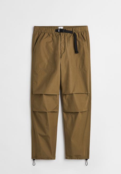 H&M - Relaxed fit belted trousers - dark khaki green