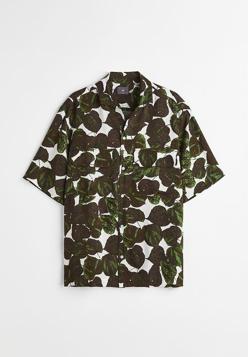 H&M - Relaxed fit lyocell resort shirt - green/leaves