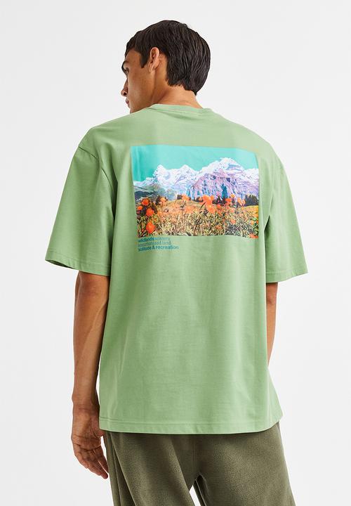 H&M - Relaxed fit printed T-shirt - light green/mountains