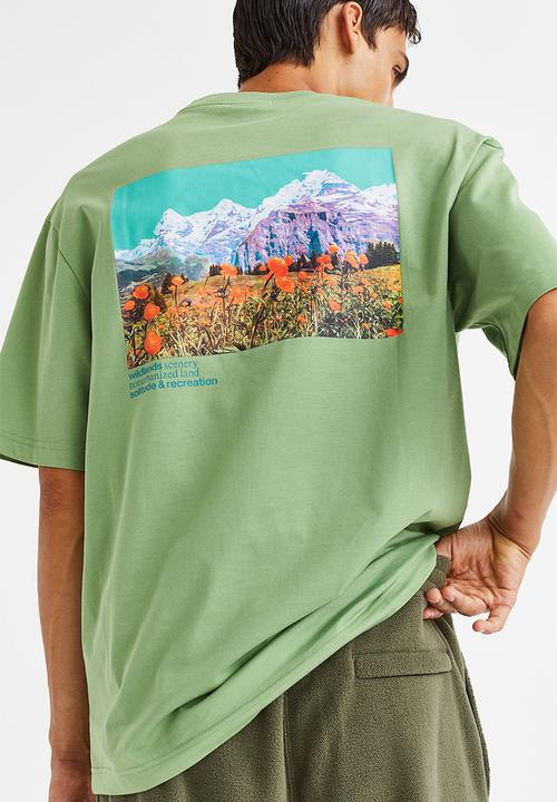 H&M - Relaxed fit printed T-shirt - light green/mountains