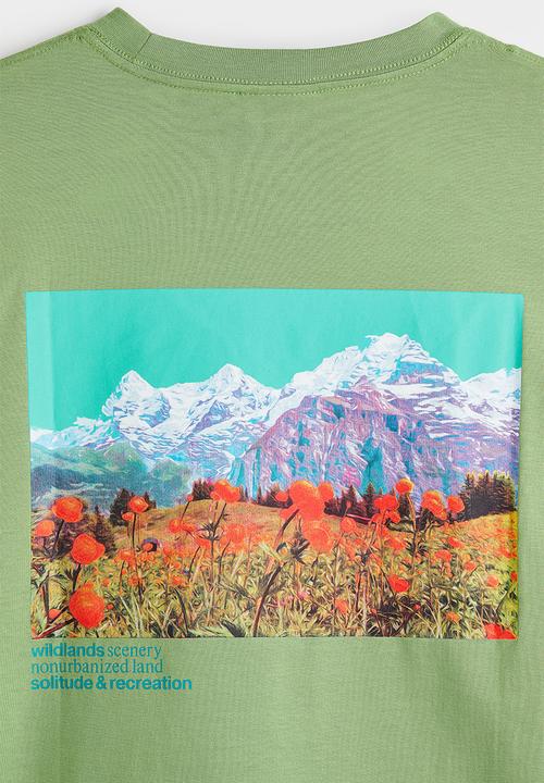 H&M - Relaxed fit printed T-shirt - light green/mountains