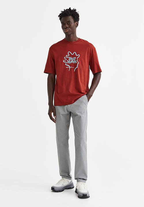 H&M - Relaxed fit printed T-shirt - rust red/new nerve
