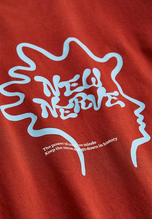 H&M - Relaxed fit printed T-shirt - rust red/new nerve