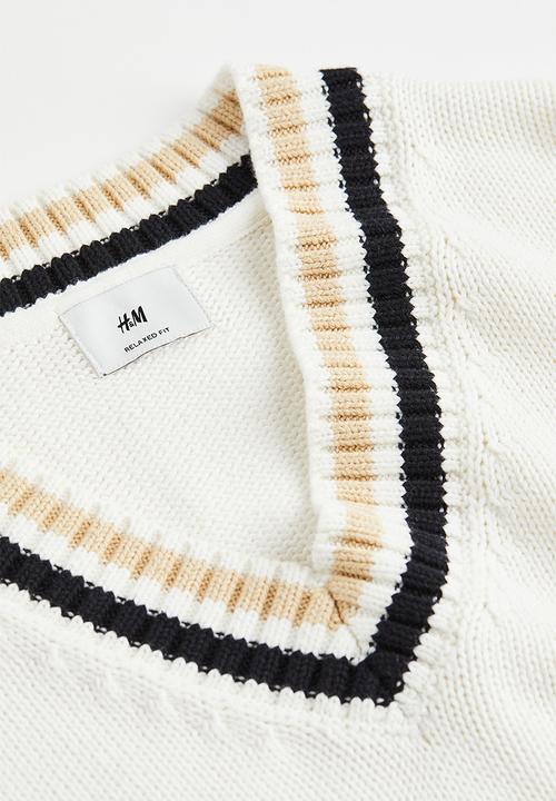 H&M - Relaxed fit cotton jumper - cream/black
