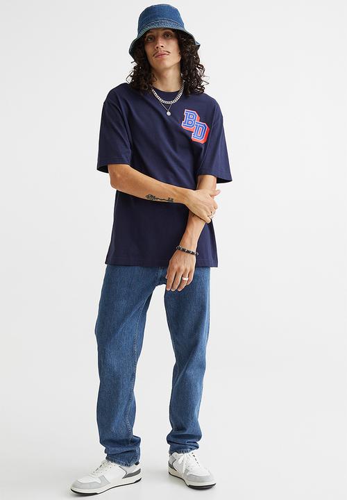 H&M - Relaxed fit printed T-shirt - dark blue/bd