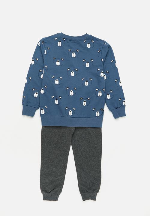 Pop Candy - Bear sweatshirt & jogger set - blue & grey