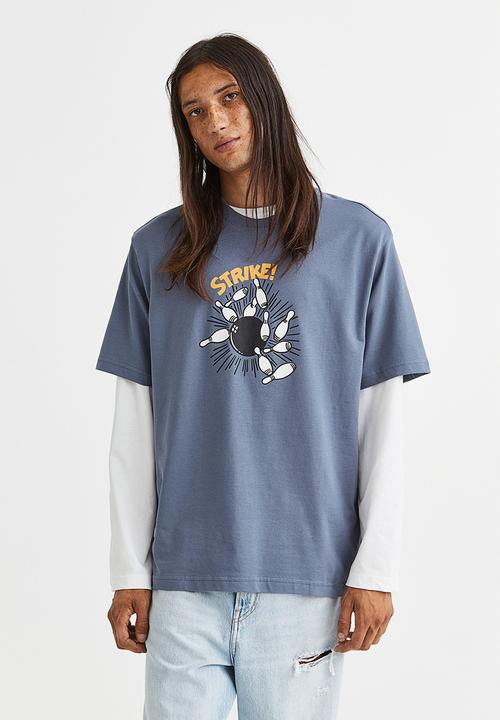 H&M - Relaxed fit printed T-shirt - dark blue/strike