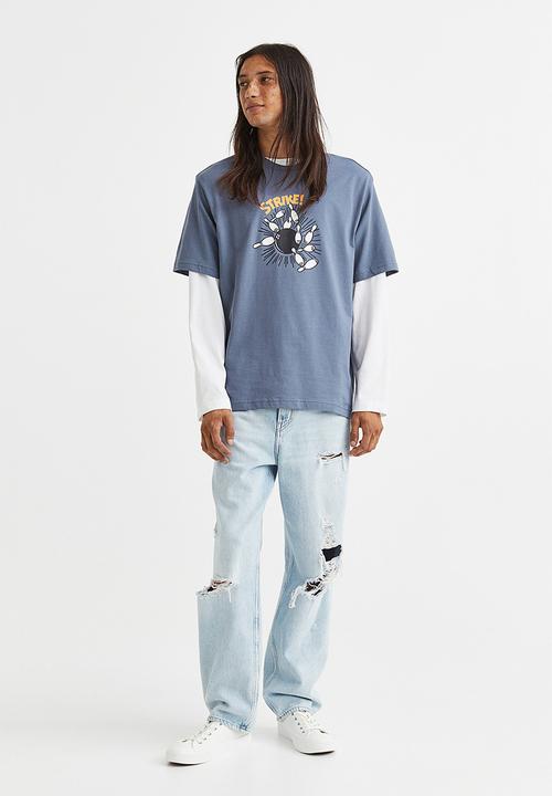 H&M - Relaxed fit printed T-shirt - dark blue/strike