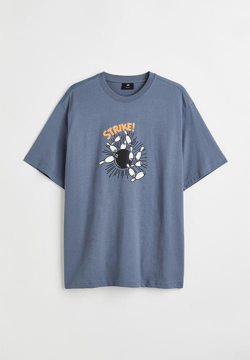 H&M - Relaxed fit printed T-shirt - dark blue/strike