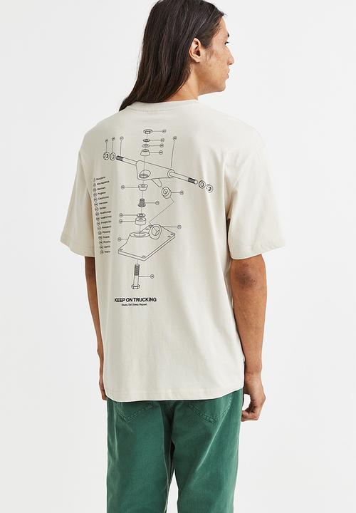 H&M - Relaxed fit printed T-shirt - light beige/trucking