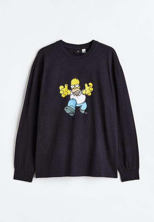 H&M - Relaxed fit long-sleeved jersey top - black/simpsons