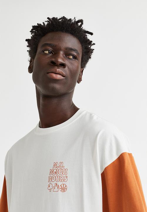 H&M - Oversized fit cotton T-shirt - white/orange