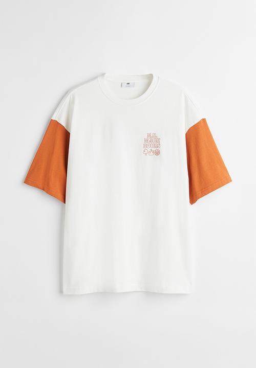 H&M - Oversized fit cotton T-shirt - white/orange