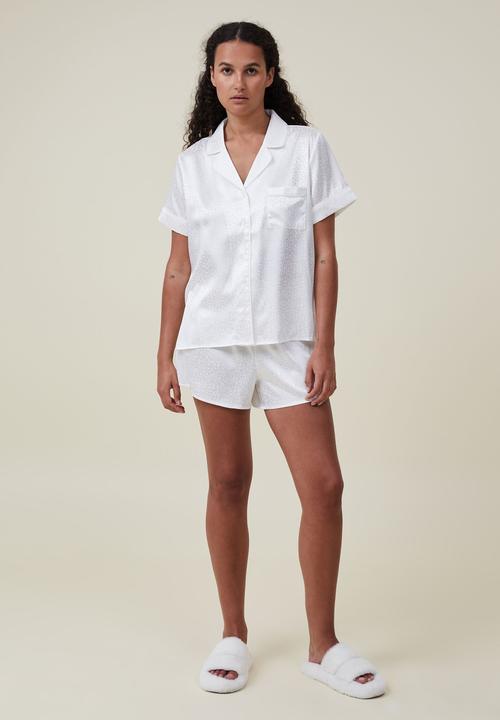 Cotton On - Body jacquard satin sleep set - white jacquard