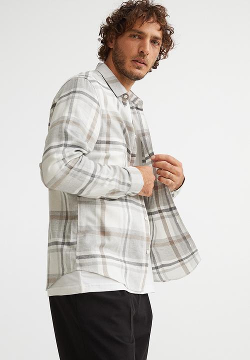 H&M - Regular fit checked shirt - light grey & white