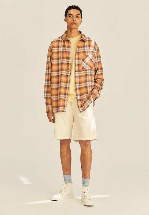 H&M - Relaxed fit twill shirt - orange/checked
