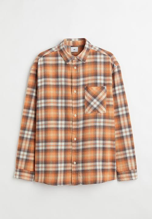 H&M - Relaxed fit twill shirt - orange/checked