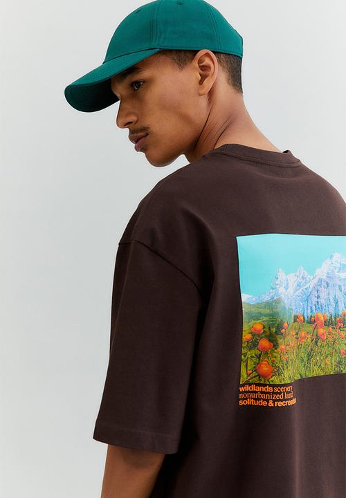 H&M - Relaxed fit cotton T-shirt - dark brown/mountains
