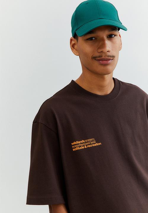 H&M - Relaxed fit cotton T-shirt - dark brown/mountains