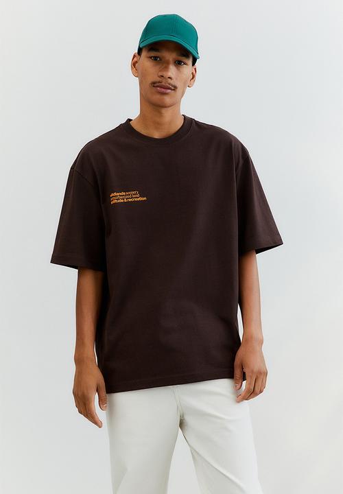 H&M - Relaxed fit cotton T-shirt - dark brown/mountains