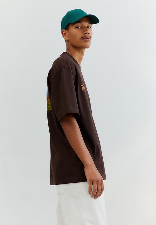 H&M - Relaxed fit cotton T-shirt - dark brown/mountains