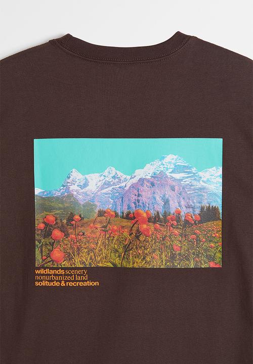 H&M - Relaxed fit cotton T-shirt - dark brown/mountains