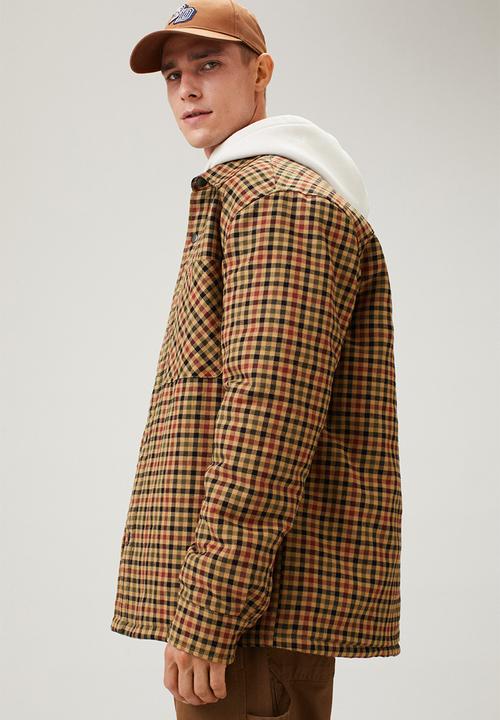 H&M - Padded overshirt - dark beige/black checked