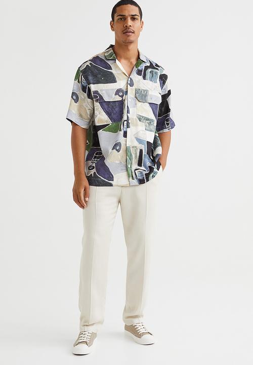 H&M - Relaxed fit lyocell resort shirt - dark blue/patterned